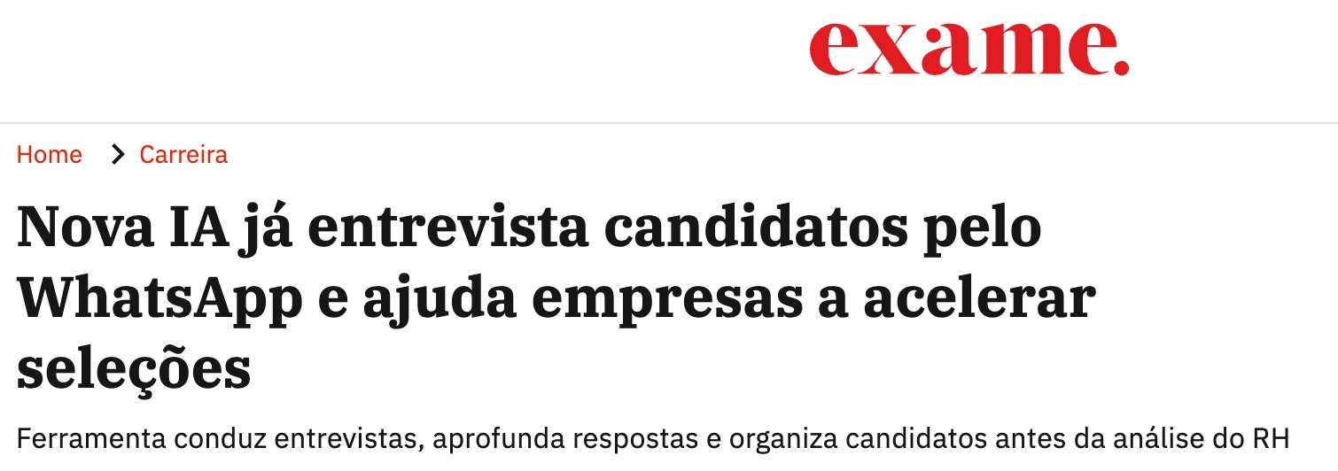 Manchete sobre IA entrevistando candidatos pelo WhatsApp